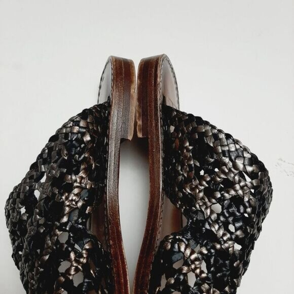 EMANUELE CRASTO Italy Woven Thong Flat Sandals Lather Black & Silver Sz 7 / 37 - Picture 11 of 13